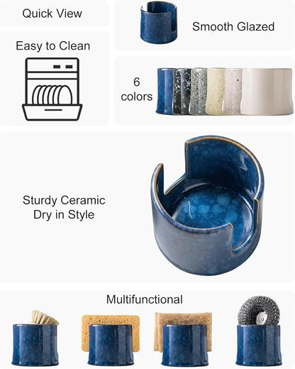 Kitchen Sponge Holder, Ceramic Sponge Organizer Scrubby Holder Sink Caddy Dish - Image 2
