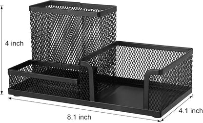 Comix Mesh Pen Pencil Holder Desk Organizer, 3 Compartment Wire Desktop Pen - Image 3