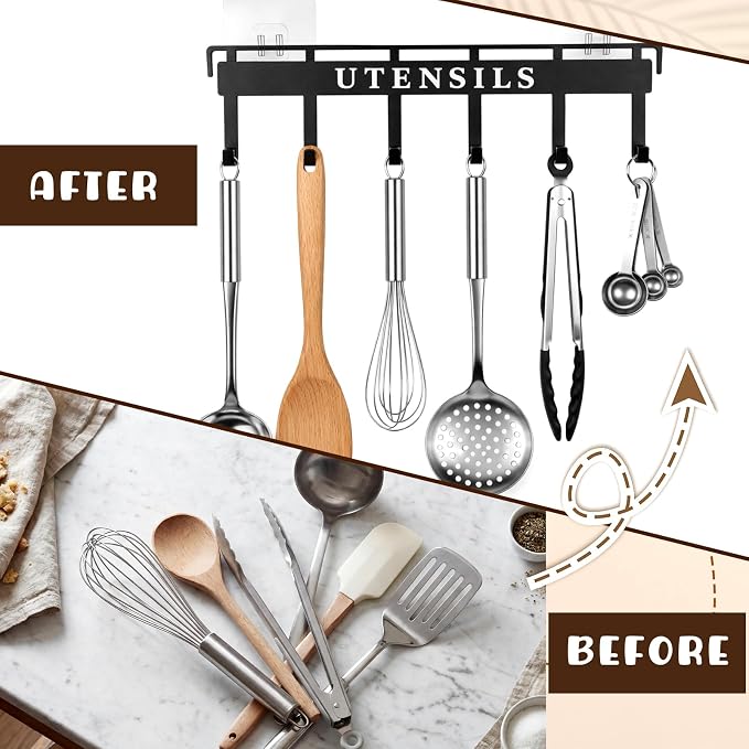 Kitchen Utensil Hanger Wall Mount Kitchen Utensil Holder Organizer Rack Rail - Image 5