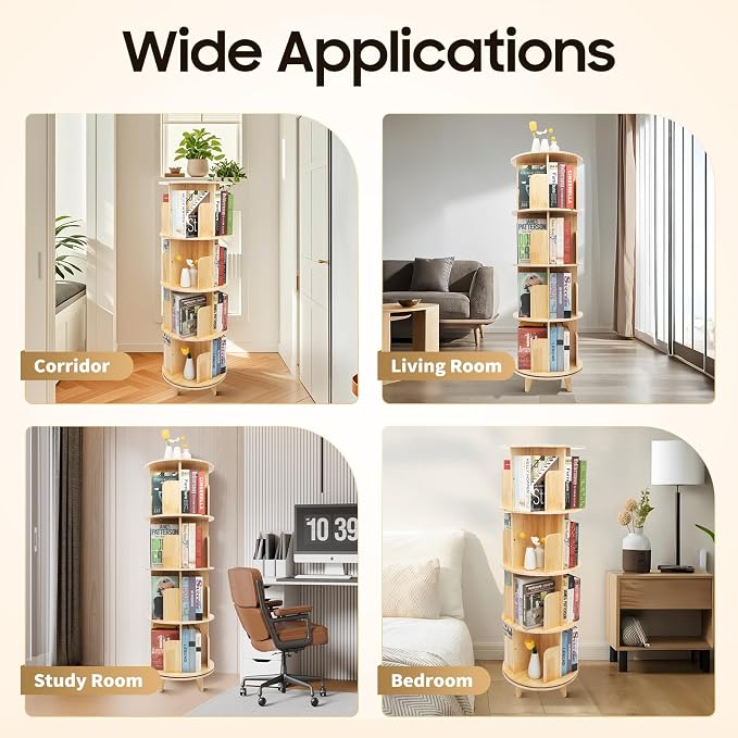 Rotating Bookshelf, Revolving Bookcase, Stackable Bookshelf Organizer, Swivel - Image 7