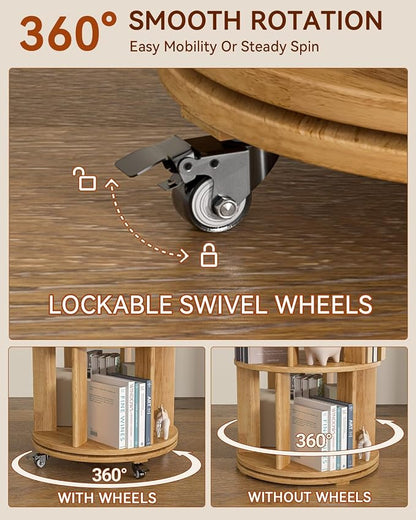 IUNVR Rotating Bookshelf, 4 Tier Solid Wood Bookshelf Tower - Image 5