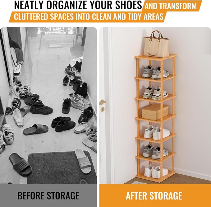 Bamboo Free Standing Shoe Rack Shelf Multi Tier Tall Wooden Stackable Shoes - Image 6