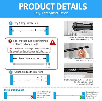 4 Pack Spring Tension Rod, Adjustable 28-45 Inch No Drill, Fits Windows Kitchen - Image 8