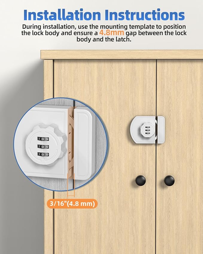 180 Degree Combination Cabinet Lock, Keyless 3 Digit Password Lock, Anti Pry - Image 4