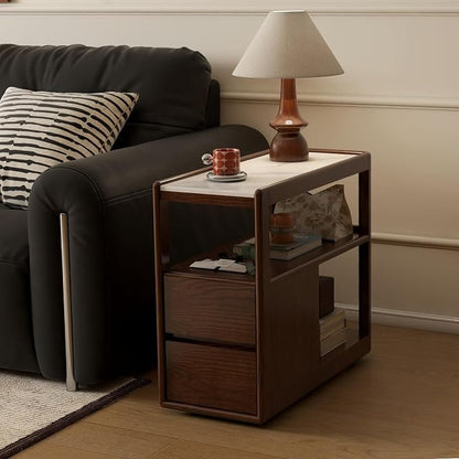 Solid Wood End Table with Storage Drawers, Narrow Side Table by Wayshome