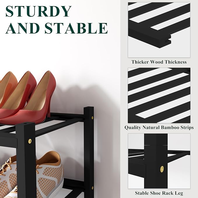 Smiry Bamboo Shoe Rack for Closet, 6 Tier Small Wooden Stackable Shoe Organizer - Image 2