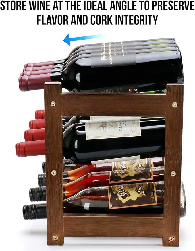 Bamboo Wine Rack, 3-Tier 12 Bottles Wine Storage Cabinet Shelf, Easy-Assembly - Image 4
