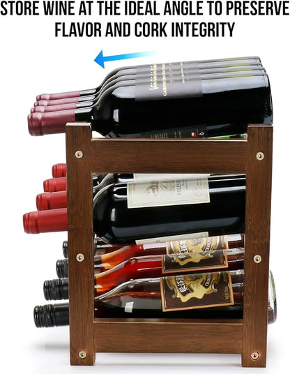 Bamboo Wine Rack, 3-Tier 12 Bottles Wine Storage Cabinet Shelf, Easy-Assembly - Image 4