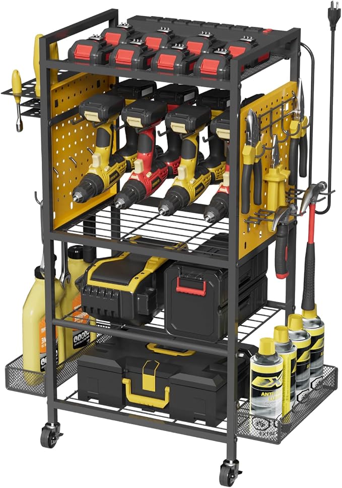 Power Tool Organizer Cart with Charging Station, Heavy Duty Garage Tool by NEYCIL