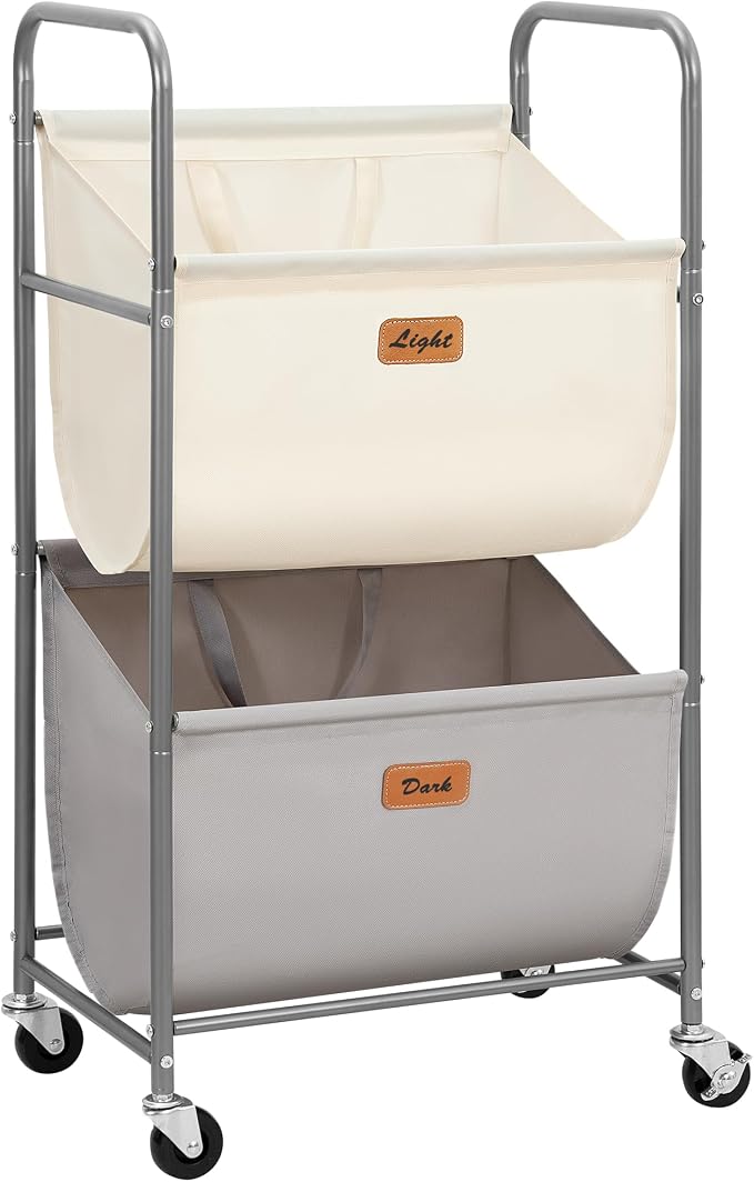 STORAGE MANIAC 80 Liters Vertical Rolling Laundry Hamper, 2 Section Laundry by STORAGEMANIAC