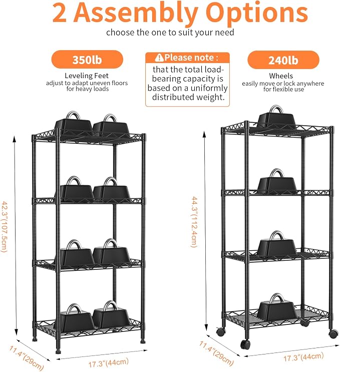 4-Tier Wire Shelf Metal Rack, Narrow Wire Shelving Unit, Small Wire Shelf | - Image 3