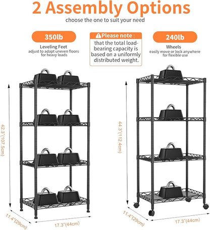4-Tier Wire Shelf Metal Rack, Narrow Wire Shelving Unit, Small Wire Shelf | - Image 3