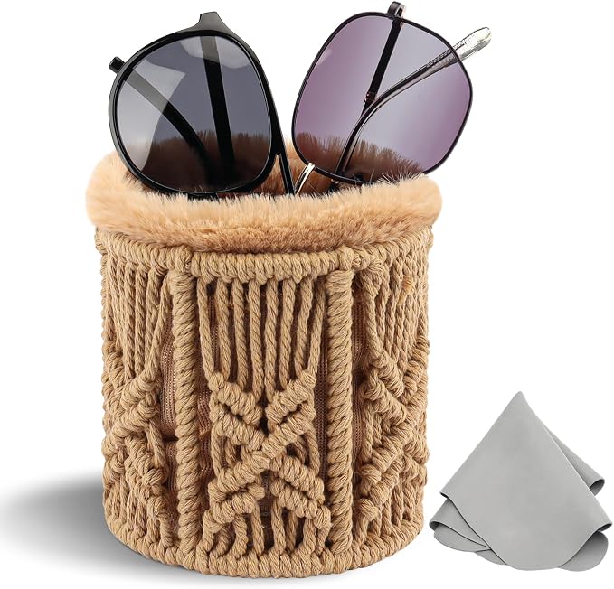 RayLove Glasses Holder for Nightstand, Boho Decor Eyeglass Case, Plush Lined by RAYLOVE