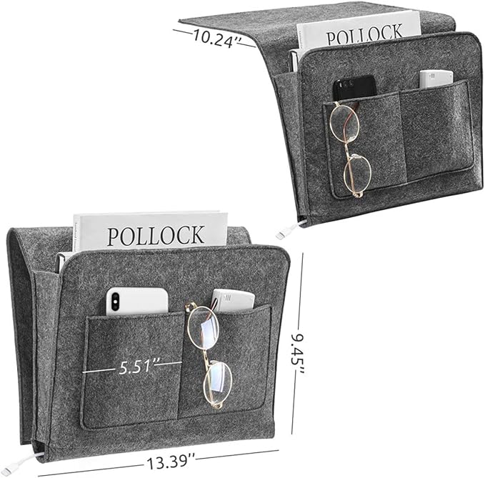 Bringsine 5 Pockets Bedside Caddy, Felt Bed Storage Organizer Hanging Bag Holder - Image 6
