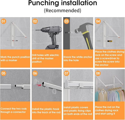 Clothes Drying Rack Retractable, Wall Mounted Clothes Hanger Rack - Image 7