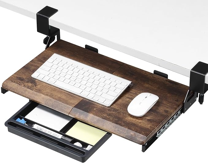 ETHU Keyboard Tray Under Desk, 19.7" X 12.2" Small Size C Clamp Keyboard Drawer by ETHU