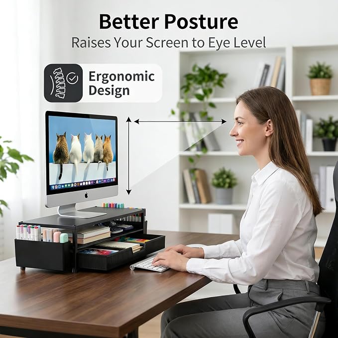 ECOLOVI Desk Organizer and Accessories, 2-Tier Computer Monitor Stand Rise - Image 4