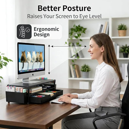 ECOLOVI Desk Organizer and Accessories, 2-Tier Computer Monitor Stand Rise - Image 2