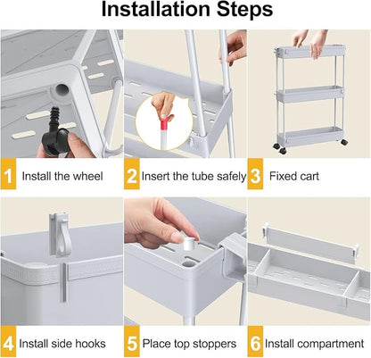 SPACELEAD 2-piece Set Slim Storage Cart 3 Tier, Bathroom Organizer Rolling - Image 5
