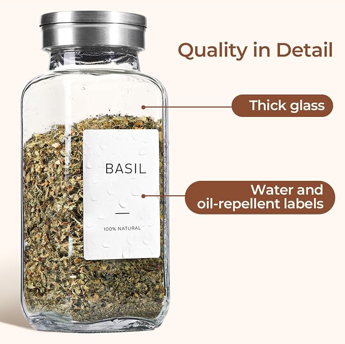 ComSaf Glass Spice Jars with Shaker Lids 8 oz 6 Pack Square | Labels, Seasoning - Image 6