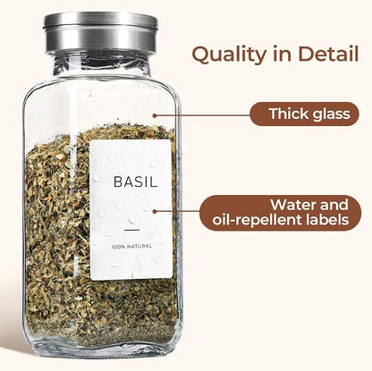 ComSaf Glass Spice Jars with Shaker Lids 8 oz 6 Pack Square | Labels, Seasoning - Image 6