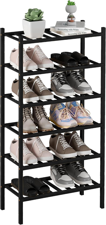 6-Tier Bamboo Small Shoe Rack, Free Standing Wood Shoe Shelf Storage Organizer by ROMGUAR+CRAFT