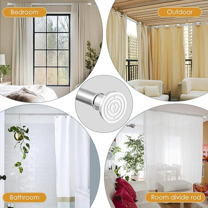 Silver Long Curtain RodTension Shower Curtain Rods 30 to100 inch Adjustable - Image 7