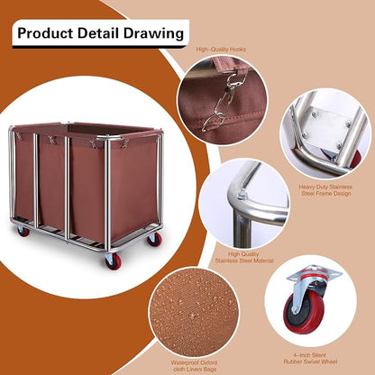 Commercial Laundry cart with Wheels, 400L Large Laundry Basket with Wheels - Image 3