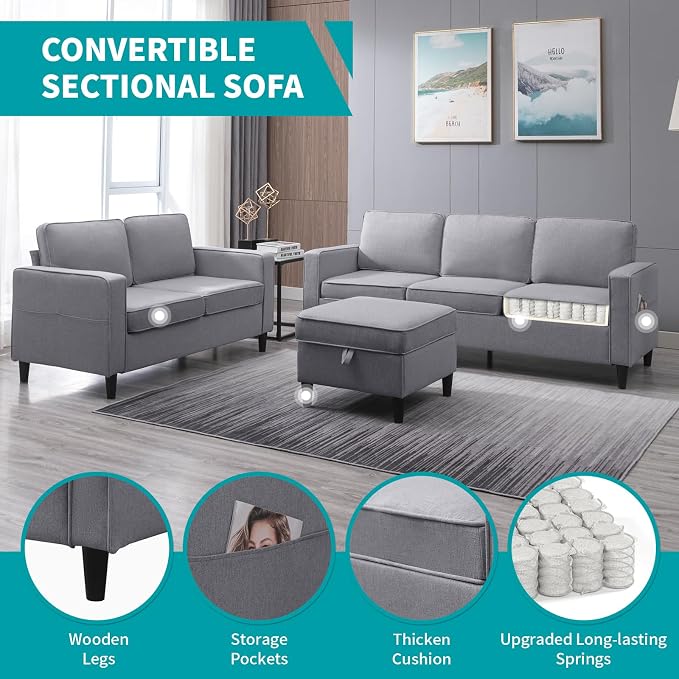 BALUS 78" Living Room Sofa Set, 3 Seater Sofa - Image 3