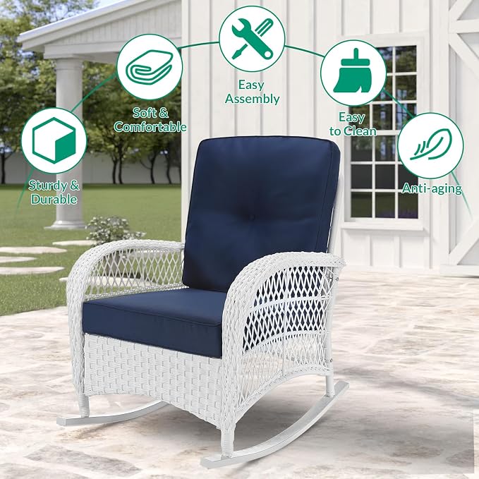 VIVIJASON 3-Piece Outdoor Conversation Bistro Set, Patio Wicker Rocking Chairs - Image 6