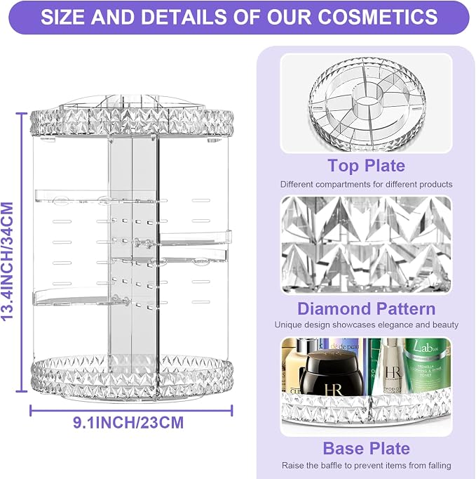 TiKenSo 360 Rotating Makeup Organizer, Cosmetics Organizer Makeup Spinning - Image 2