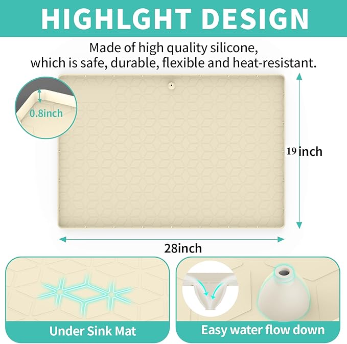 Under Sink Mat for Kitchen Silicone Waterproof Under Sink Liner, Flexible Sink - Image 2