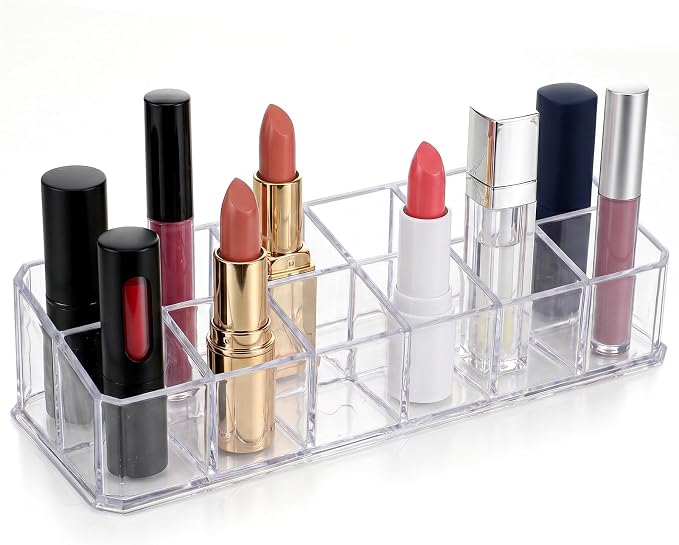 2 Rows Transparent Lipstick Holder, 12-Slot Acrylic Lipstick Organizer Case by Unknown