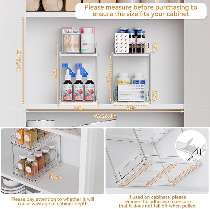 4 Set Bathroom Organizers and Storage, 2 Tier Clear Under Sink Organizer and - Image 3