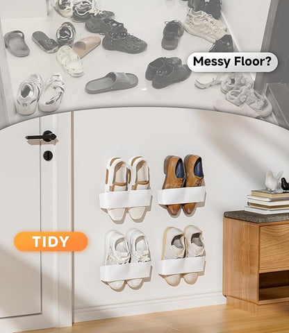 Wall Mounted Shoe Rack, Adhesive & Drill Mount Hanging Shoe Organizer, Plastic - Image 3