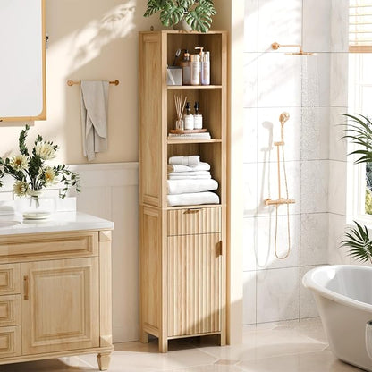 VINGLI Narrow Fluted Bathroom Floor Skinny Storage Cabinet by VINGLI