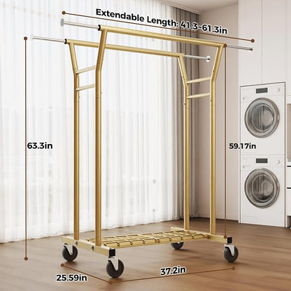 HYSEYY Heavy Duty Clothes Rack, Rolling Clothing Rack - Image 5