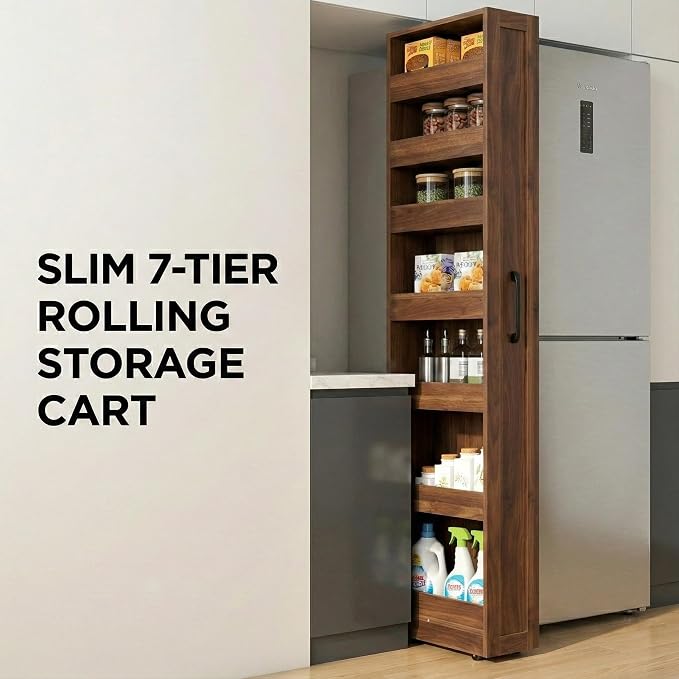 Slim Rolling Storage Cart, 7-Tier Pull-Out Spice Rack - Image 3