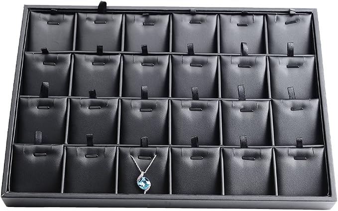 Black PU Leather Jewelry Display Tray 24 Grids Pendant Earrings Necklace by Woodten