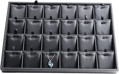 Black PU Leather Jewelry Display Tray 24 Grids Pendant Earrings Necklace by Woodten