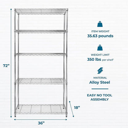 Honey-Can-Do 5-Tier Rolling Chrome Wire Shelf, 350 lb/Shelf, 750 lb total on - Image 3