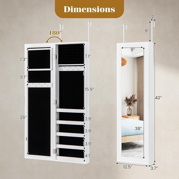 Giantex Wall or Door Mounted Jewelry Cabinet - Image 7