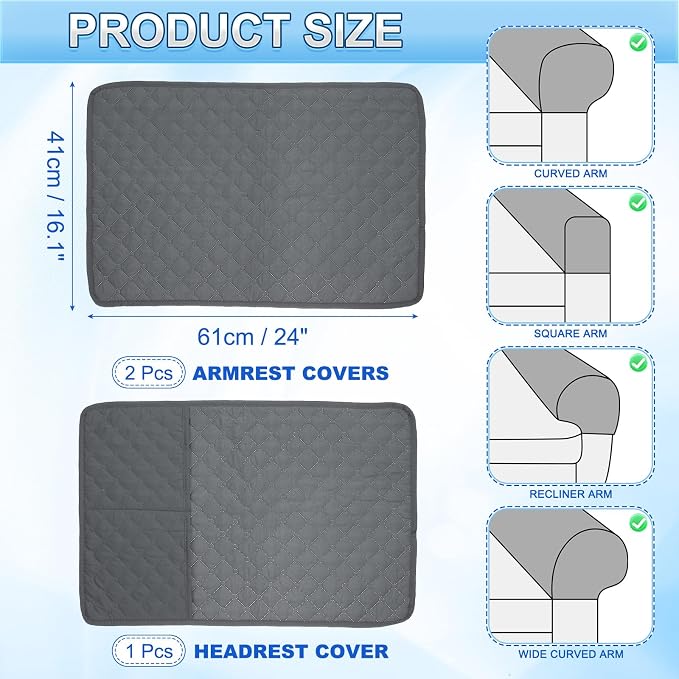 uxcell 3 PCS Armrest Covers, Couch Arm Cover Furniture Protect Slide Recliner - Image 2