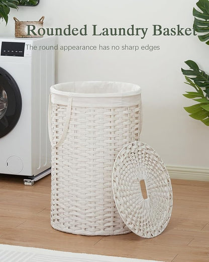 34.3 Gal Large Laundry Hamper Laundry Basket Round Handwoven Wicker Laundry - Image 2
