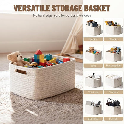 5 Pack White Woven Storage Baskets - Image 5
