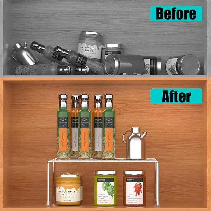 Kitchen Cabinet Shelf Organizer Set of 2, Medium Metal Wire Pantry Storage - Image 5