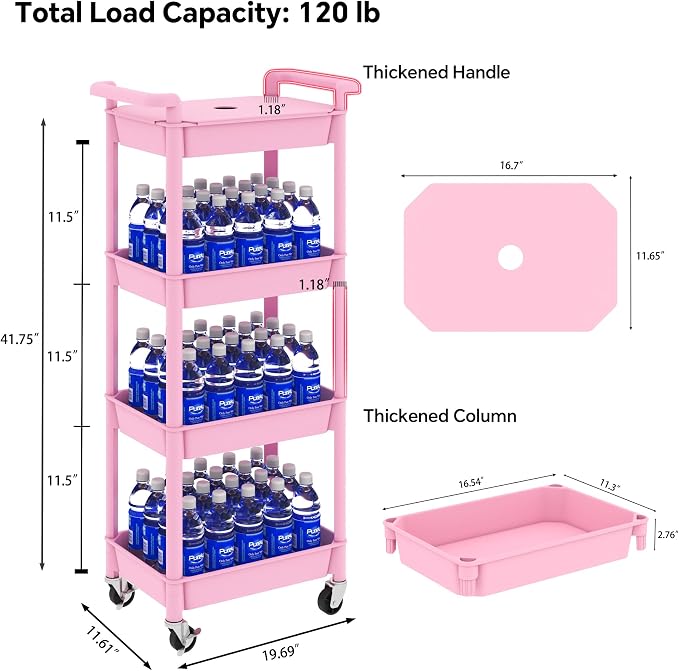 STEEHOOM Utility cart with Tabletop 4 Tier Rolling Cart Organizer with Wheels - Image 2