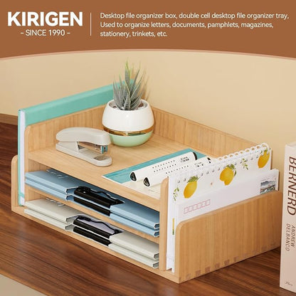 KIRIGEN Wood 3-Tier Office Desktop Document Tray - Image 4