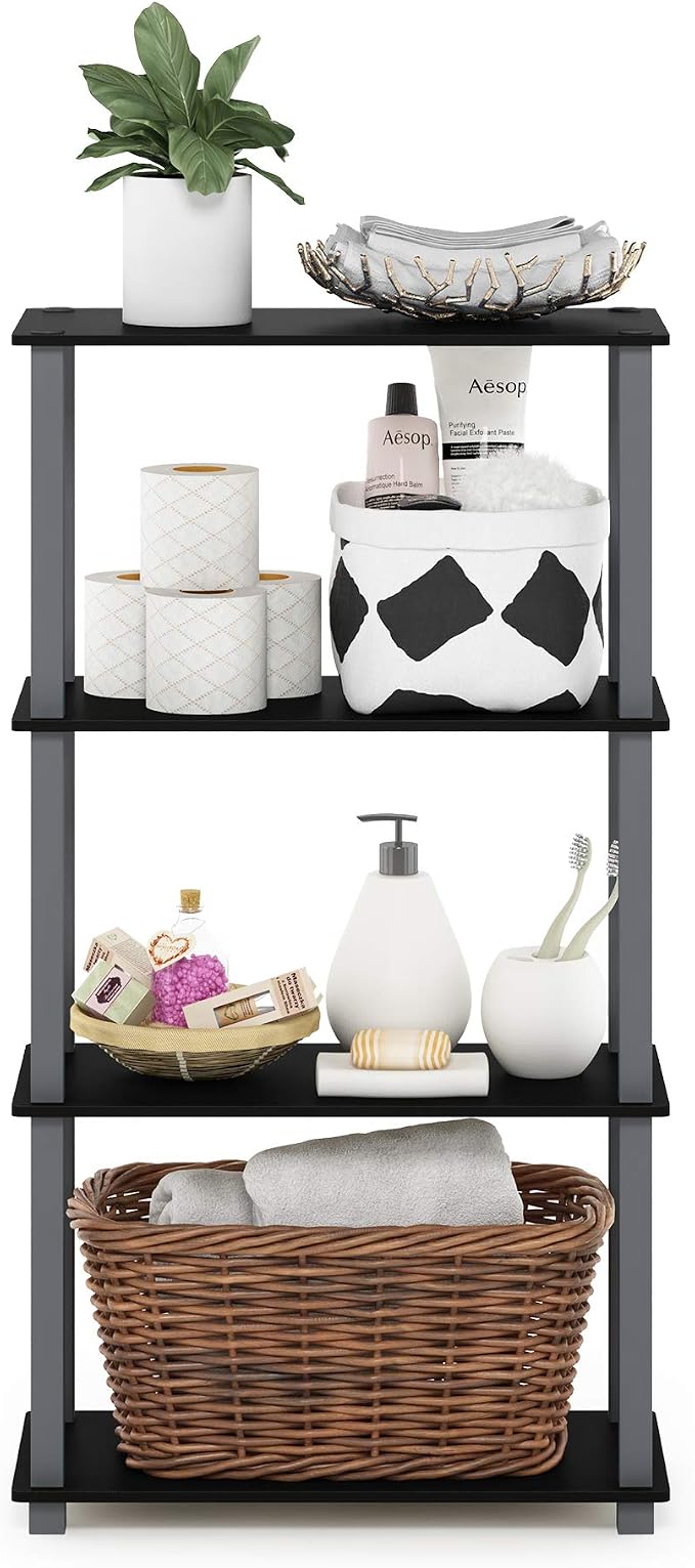 Furinno TURN-S-TUBE Storage Shelves, 4-Tier Book Shelf, Corner Shelf, Toolless - Image 4