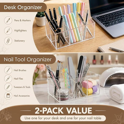 Zhehao 2 Pack Clear Acrylic Desk Organizer, 6-Slot Makeup Brush Holder and Pen - Image 3